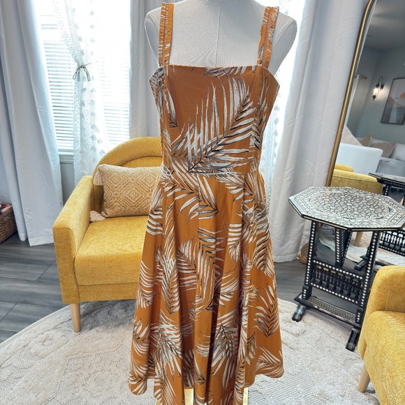 WHBM Palm-Print Fit & Flare Midi Dress — 8 - Picture 1 of 5